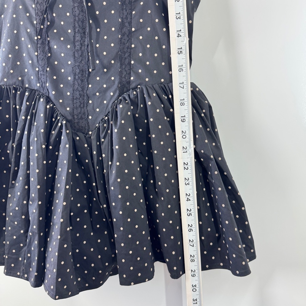 R+F Women Polka Dot Corset Mini Dress Lace Trim Fit Flare Sz M Black Coquette - Picture 9 of 15